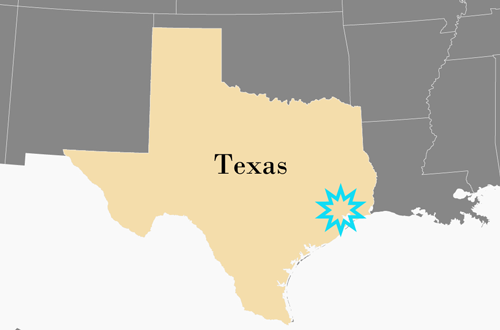Map showing Texas and marking Stafford Texas