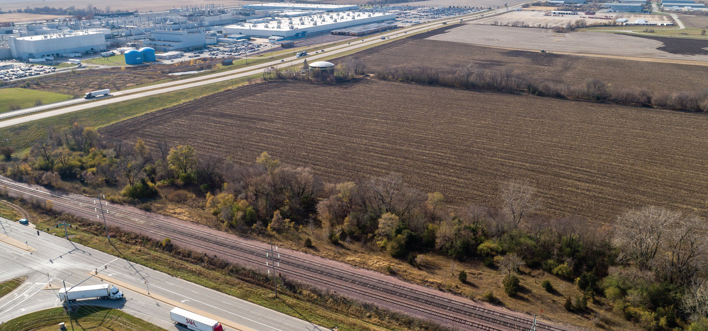 aerial view of industrial properties and land