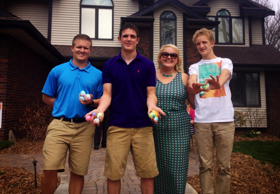 Mary celebrating Easter with her three brothers, Adam, Chris and Martin