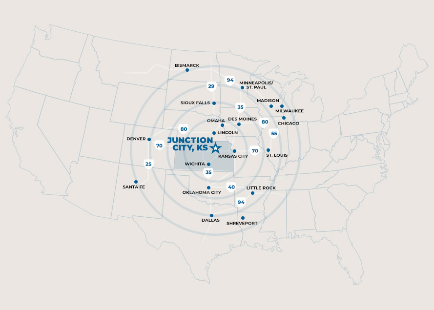 US map showing Junction City, KS
