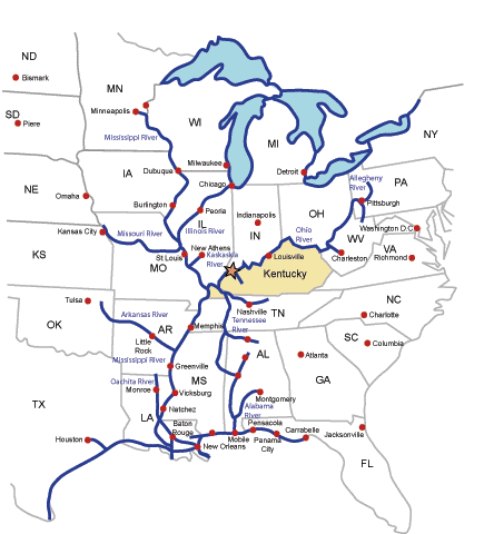 river routes to Bluegrass Crossing