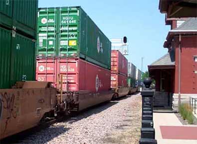 cargo containers on rail cars