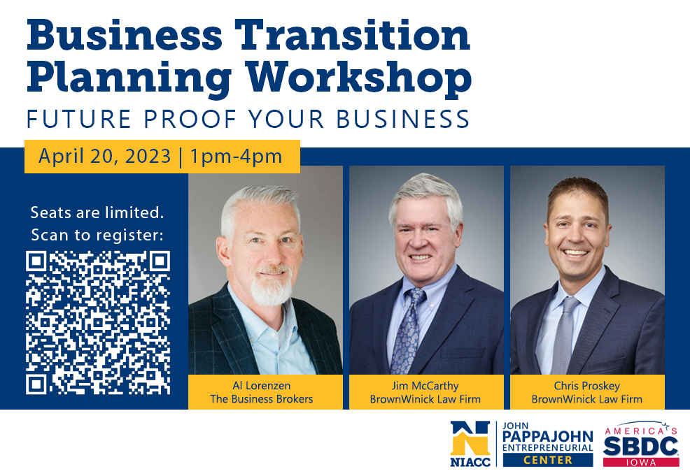 NIACC Pappajohn Center & SBDC to hold Business Transition Planning Workshop Main Photo