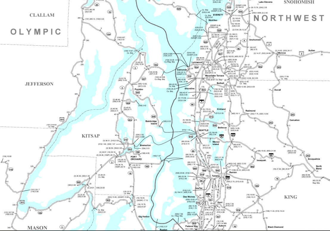 Washington State Road Map  - Puget Sound Image