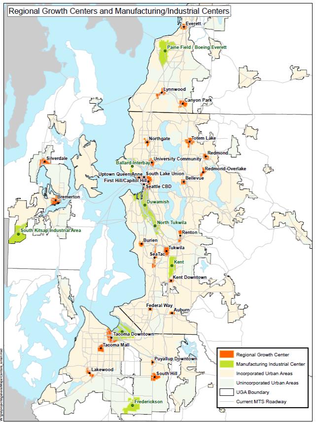 Puget Sound Regional Growth Centers and Manufacturing/Industrial Centers