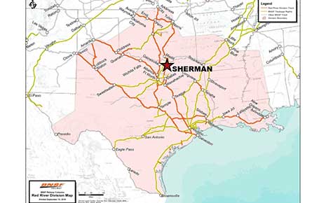 BNSF Rail Map with Sherman, Texas