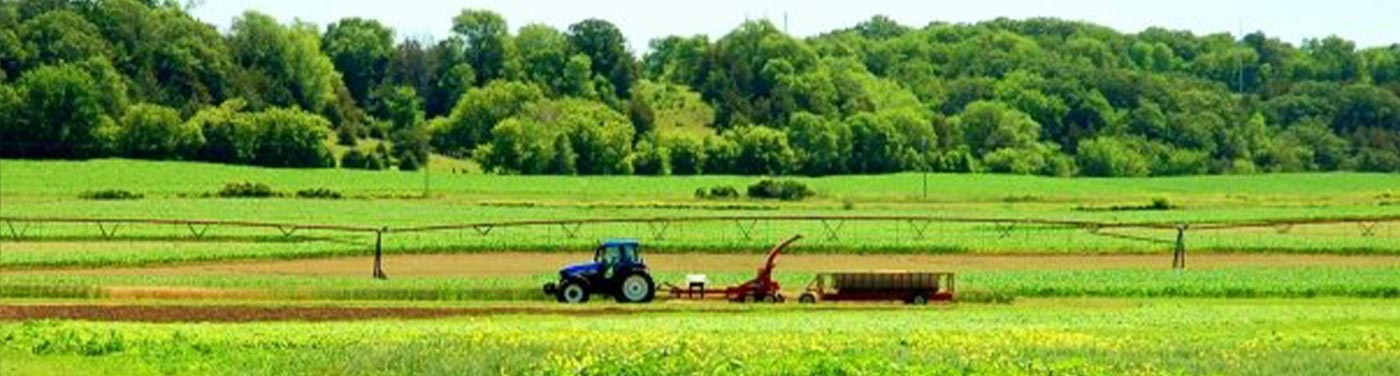 blue tractor in field