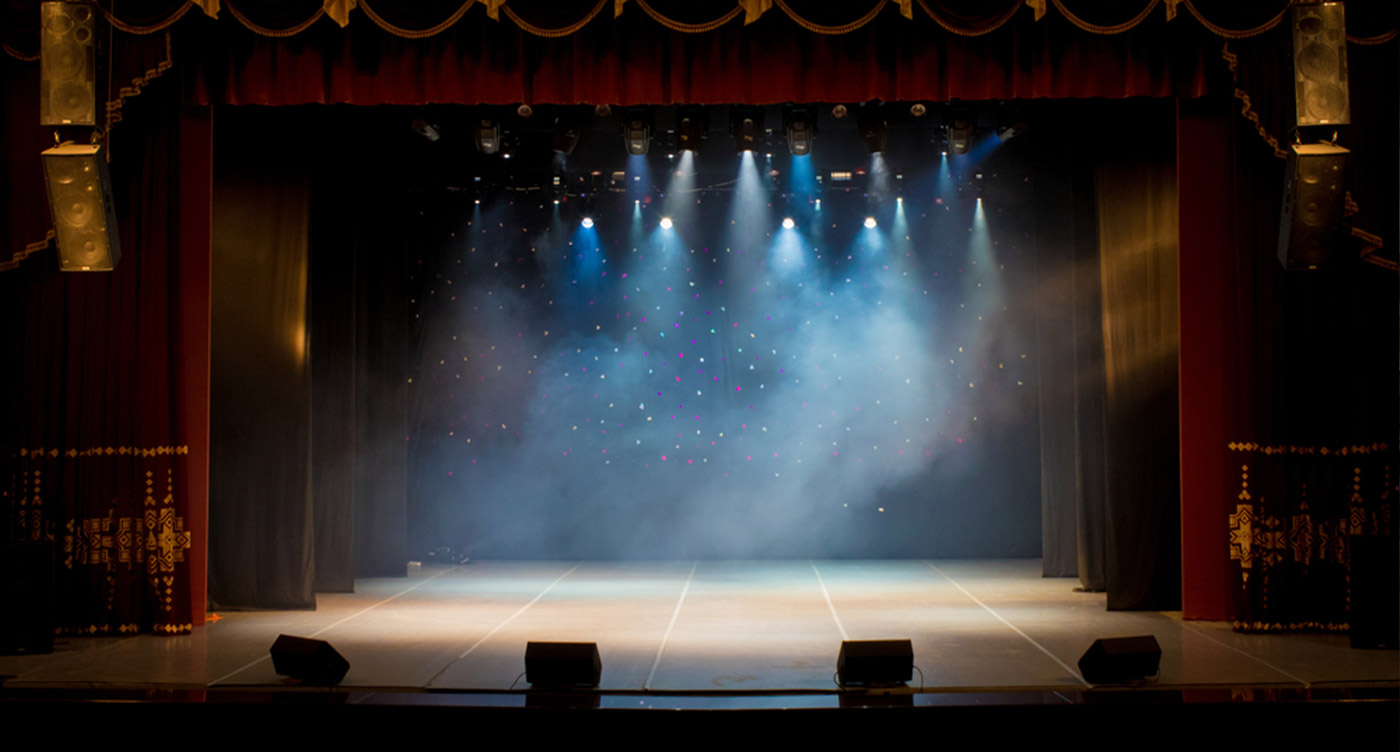 theater stage, lights and smoke