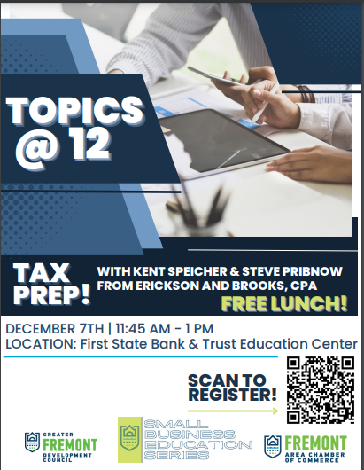 The Greater Fremont Development Council’s Small Business Education Series Continues on Wednesday, December 7 With “Tax Prep” Main Photo